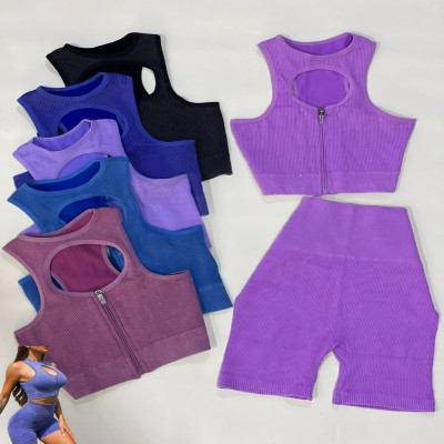 CONJUNTOS SHORT CON TOP CON ZIPPER EFECTO LAVADO